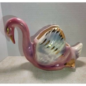 Vintage Ceramic Pink Swan Decorative Planter Jewelry Trinket Holder Dish